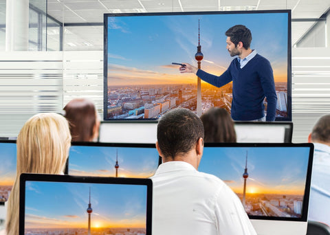 A promotional image showing a broadcast training session with a focus on technical equipment, setups, and the tools needed for successful broadcast operations.
