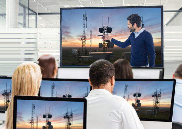 A promotional image for a radio communications training session, focusing on technical setups, equipment, and processes needed for efficient radio communication and broadcasting.
